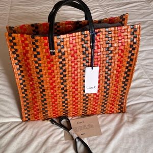 [SOLD] NWT Clare V - Simple Tote Navy & Red Woven Leather